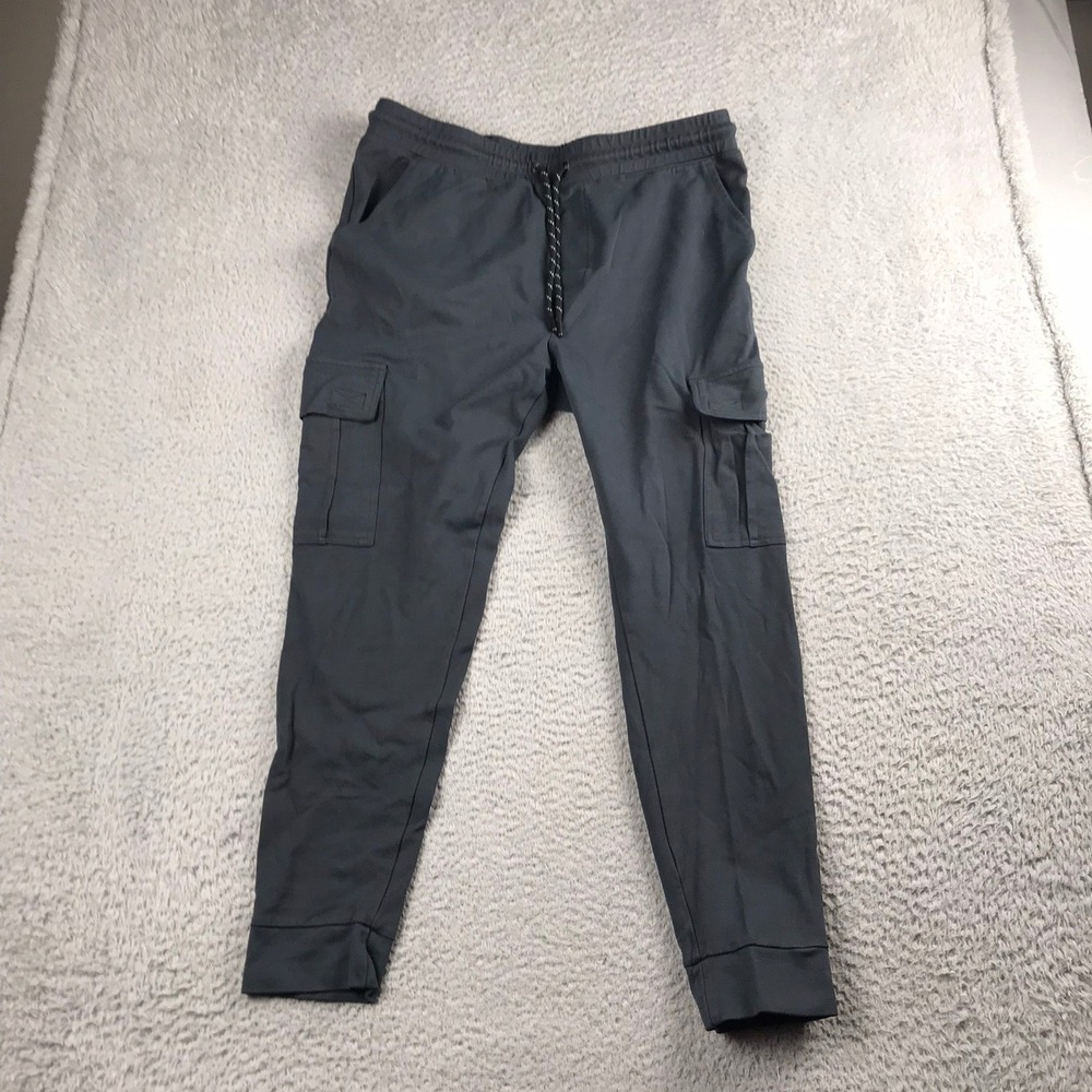 RGSTR Cargo Jogger Pants Mens Large Gray Elastic Waist Drawstring Tapered Cuffed